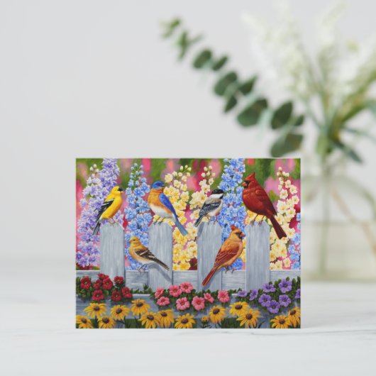 Kleurrijke vogel bloementuin briefkaart (Staand voorkant)