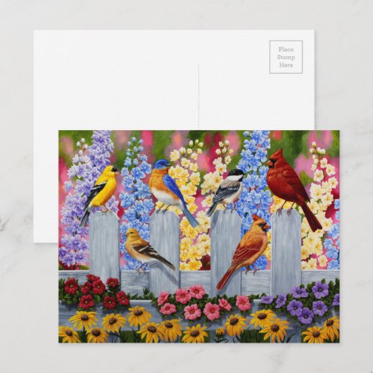 Kleurrijke vogel bloementuin briefkaart (Voorkant / Achterkant)
