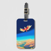 Kleurrijke vogel die boven de bergen vliegt bagagelabel (Voorkant (verticaal))