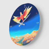 Kleurrijke vogel die boven de bergen vliegt grote klok (Hoek)