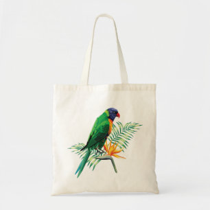 Kleurrijke vogel en bloem tote bag