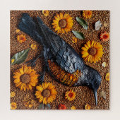 Kleurrijke vogel gearrangeerd met zonnebloemen legpuzzel (Horizontaal)