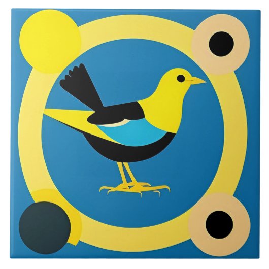 Kleurrijke vogel in Abstracte geometrische kunst o Tegeltje (Voorkant)