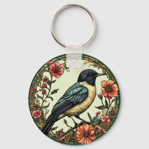 Kleurrijke vogel in een bloemontwerp sleutelhanger