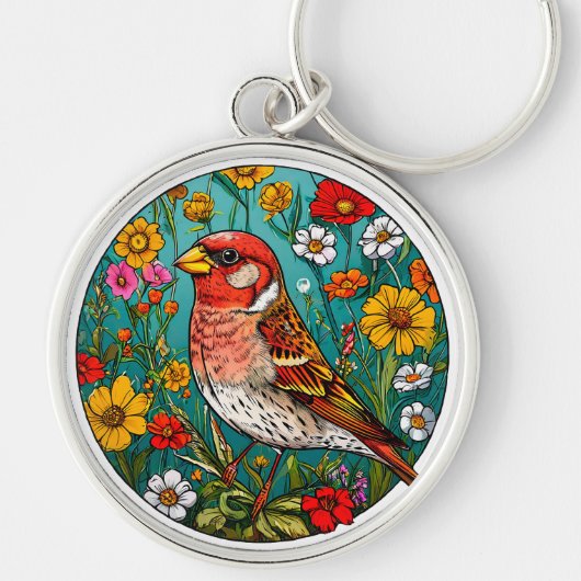 Kleurrijke Vogel Kunst Sleutelhanger (Voorkant)