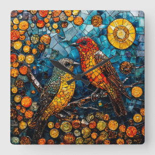 Kleurrijke Vogel Kunst Uniek Cadeau voor Vogellief Vierkante Klok