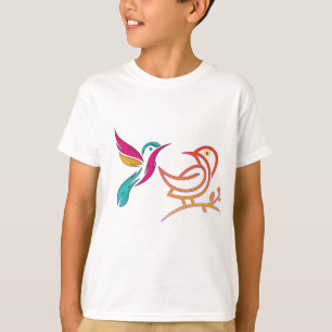 Kleurrijke Vogel Lijn Kunst T-shirt