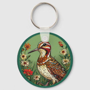 Kleurrijke vogel met bloemenkader sleutelhanger