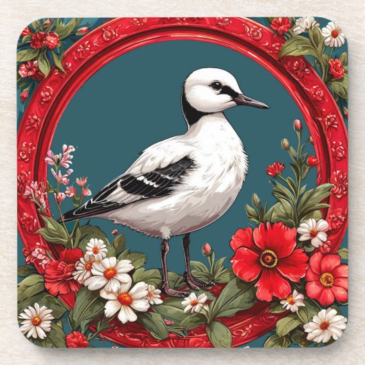 Kleurrijke vogel met bloemframe bier onderzetter (Voorkant)