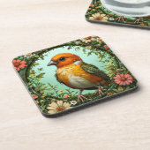 Kleurrijke vogel met bloemframe bier onderzetter (Linkerzijde)