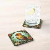 Kleurrijke vogel met bloemframe bier onderzetter (Rechterzijde)