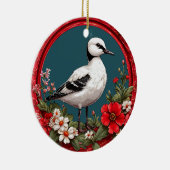 Kleurrijke vogel met bloemframe keramisch ornament (Rechts)