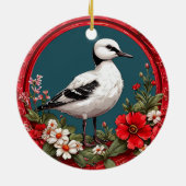 Kleurrijke vogel met bloemframe keramisch ornament (Achterkant)