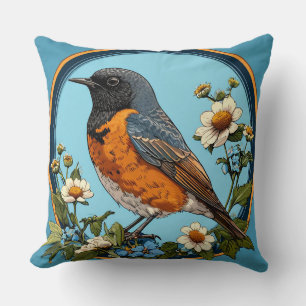 Kleurrijke vogel met bloemframe kussen