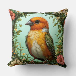 Kleurrijke vogel met bloemframe kussen