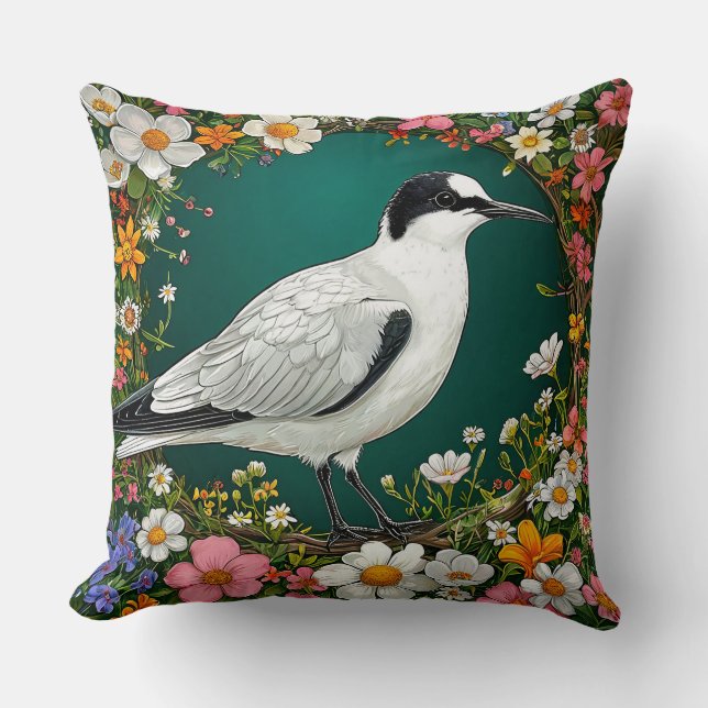 Kleurrijke vogel met bloemframe kussen (Voorkant)