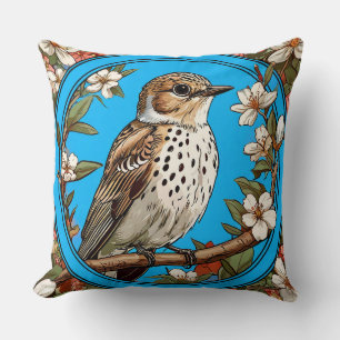 Kleurrijke vogel met bloemframe kussen