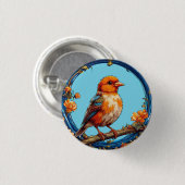 Kleurrijke vogel met bloemframe ronde button 3,2 cm (Voorkant /achterkant)