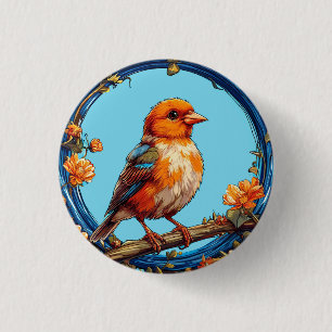Kleurrijke vogel met bloemframe ronde button 3,2 cm