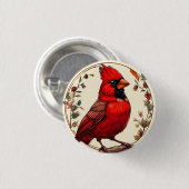 Kleurrijke vogel met bloemframe ronde button 3,2 cm (Voorkant /achterkant)
