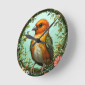 Kleurrijke vogel met bloemframe ronde klok (Hoek)