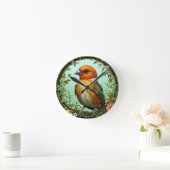 Kleurrijke vogel met bloemframe ronde klok (Huis)