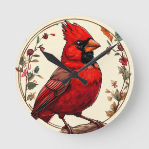 Kleurrijke vogel met bloemframe ronde klok