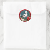 Kleurrijke vogel met bloemframe ronde sticker (Tas)