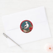 Kleurrijke vogel met bloemframe ronde sticker (Envelop)