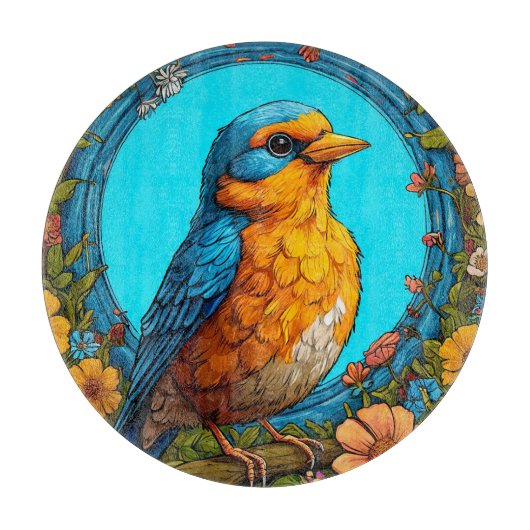 Kleurrijke vogel met bloemframe snijplank (Voorkant)
