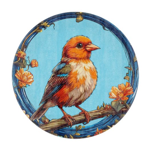 Kleurrijke vogel met bloemframe snijplank (Voorkant)