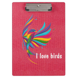 Kleurrijke vogel met rood reptielenhuidklembord klembord