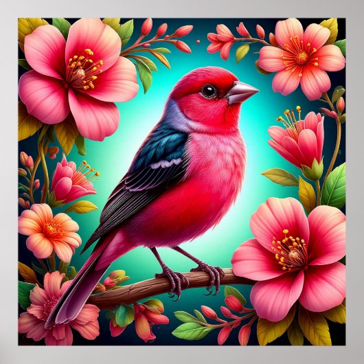 Kleurrijke vogel neergestreken op tak poster (Voorkant)