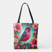 Kleurrijke vogel neergestreken op tak tote bag (Achterkant)