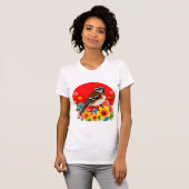 Kleurrijke vogel neergestreken tussen bloemen t-shirt (Voorkant volledig)