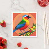 Kleurrijke vogel neergestreken tussen levendige bl servet (Insitu)