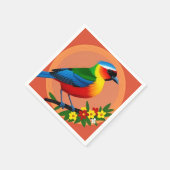 Kleurrijke vogel neergestreken tussen levendige bl servet (Hoek)