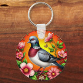 Kleurrijke vogel neergestreken tussen levendige bl sleutelhanger (Voorkant)