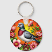 Kleurrijke vogel neergestreken tussen levendige bl sleutelhanger (Achterkant)