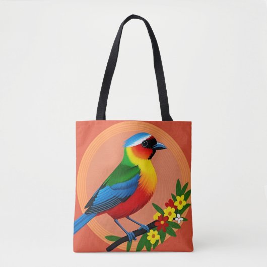 Kleurrijke vogel neergestreken tussen levendige bl tote bag (Voorkant)