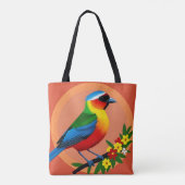 Kleurrijke vogel neergestreken tussen levendige bl tote bag (Achterkant)