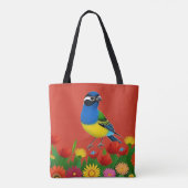 Kleurrijke vogel neergestreken tussen levendige bl tote bag (Achterkant)
