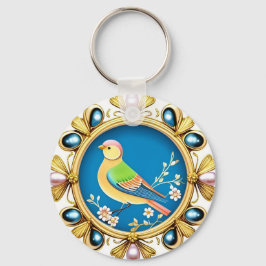Kleurrijke vogel omlijst door sierparels sleutelhanger
