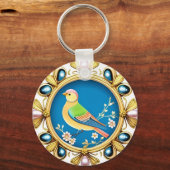 Kleurrijke vogel omlijst door sierparels sleutelhanger (Achterkant)