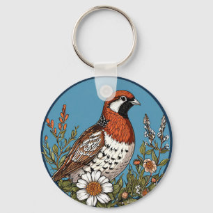 Kleurrijke Vogel Omringd door Kleurige Wilde Bloem Sleutelhanger