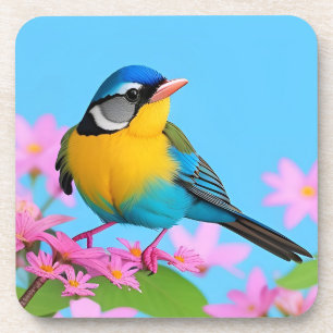 Kleurrijke vogel op bloeiende tak bier onderzetter