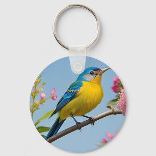 Kleurrijke vogel op bloeiende tak sleutelhanger
