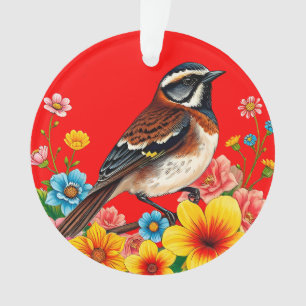 Kleurrijke vogel op bloemen neergestreken ornament