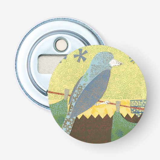 Kleurrijke vogel op een draad button flesopener (Voorkant)