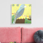 Kleurrijke vogel op een draad canvas afdruk (Insitu (Woonkamer))